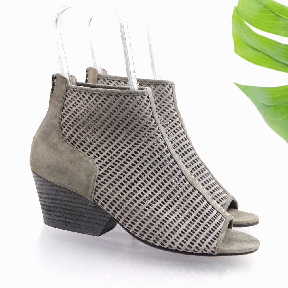 Eileen Fisher Womens Floret Boots Size 8 Gray Suede Cutout Peep Toe Wedge Bootie